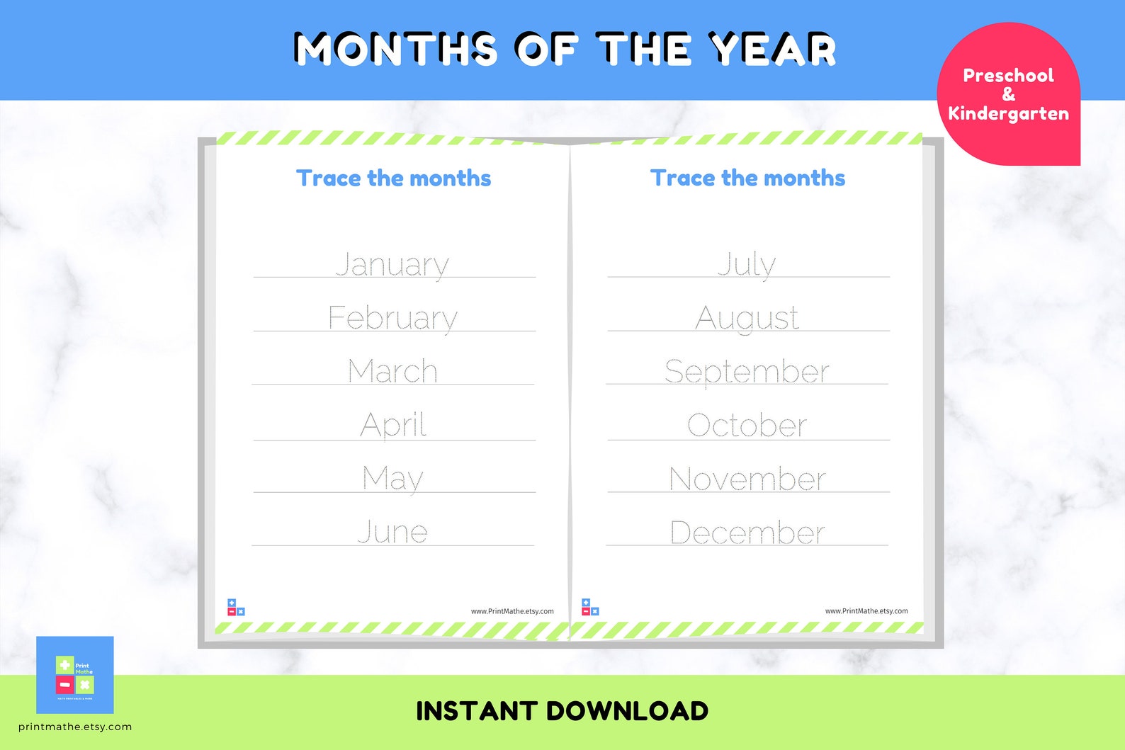 Months of the Year Tracing Worksheets Digital Download - Etsy