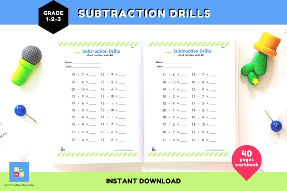 Practice Subtraction Drill Sheets Answers Included 2nd | Etsy