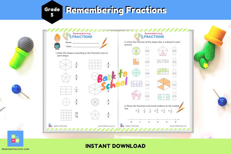 Fractions Worksheets for Grade 5 Math Book on Fractions | Etsy