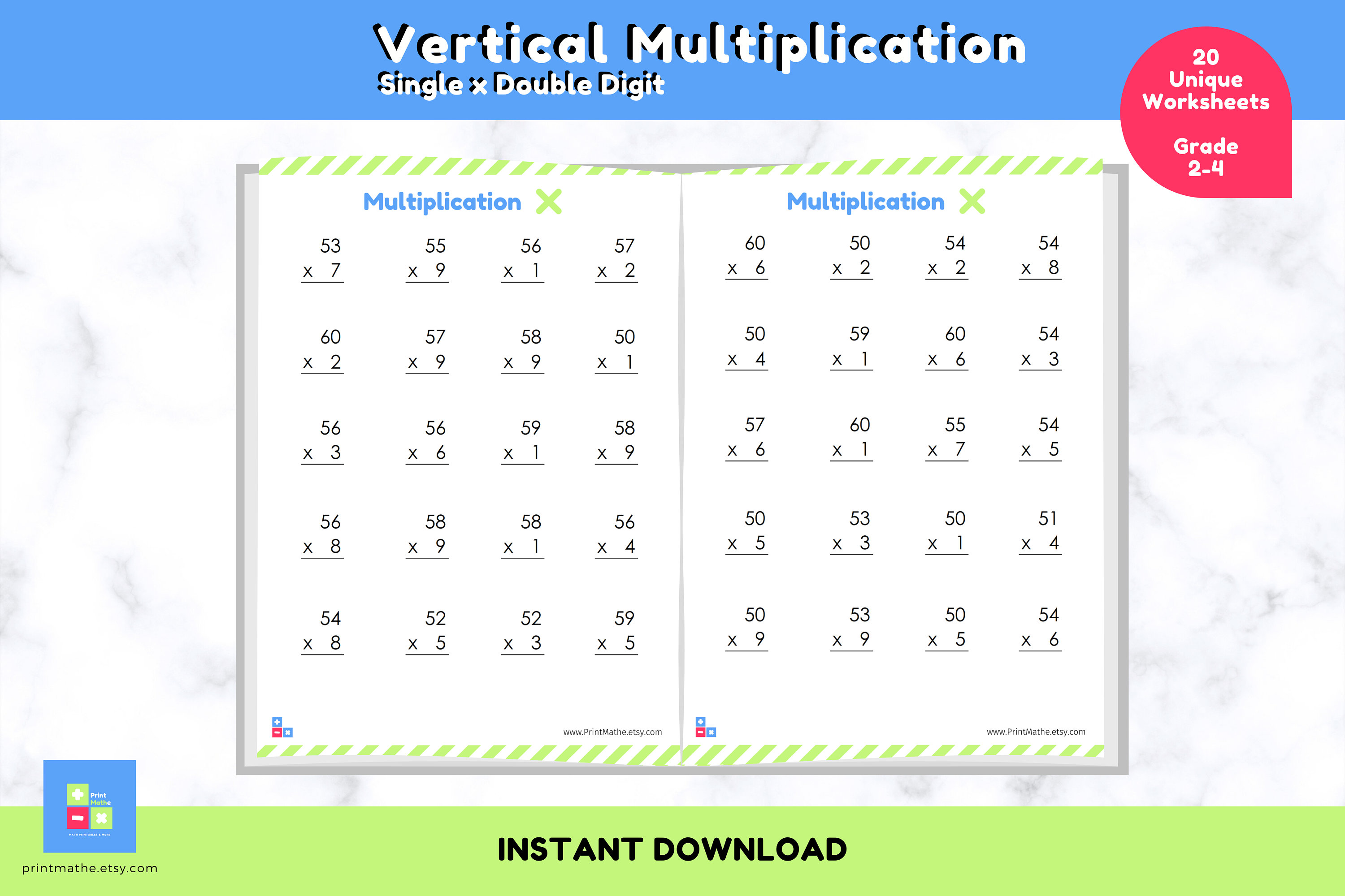Vertical Multiplication Printable Workbook Answers Included - Etsy India