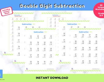 Printable Subtraction Workbook with Answers - Math 3rd Grade - Practice Subtraction Worksheets - Learning at Home Activities