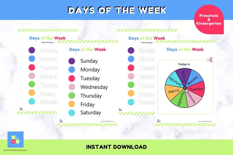 Days of the Week Tracing Worksheets Handwriting Practice | Etsy