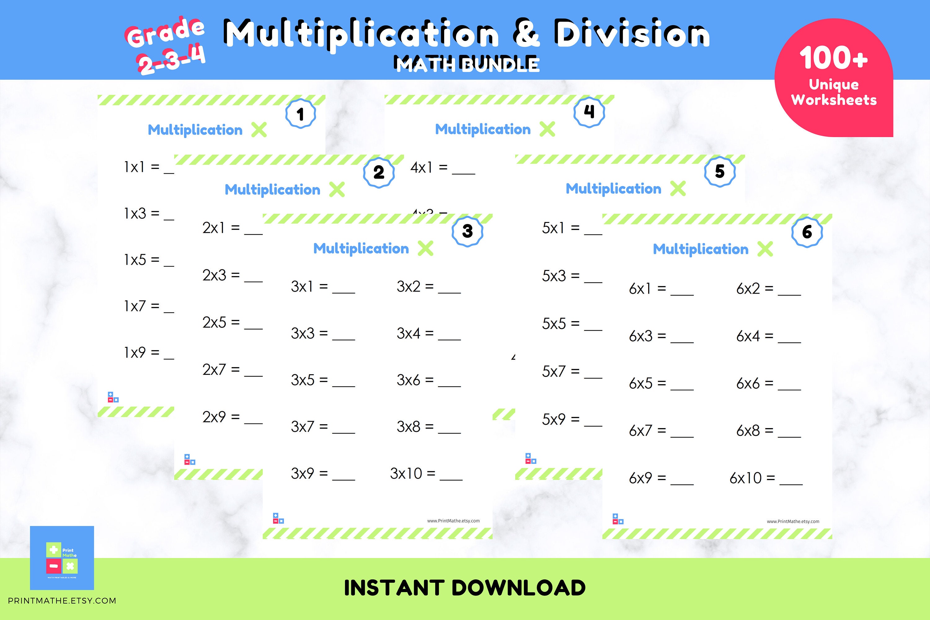 math bundle multiplication division workbook 105 unique etsy