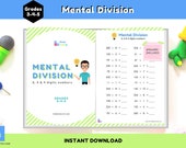 Mental Division Printable Workbook - 3 or 4 Digit Numbers Division - 16 Unique Division Worksheets - Answers Included - Grade 4 Math Sheets