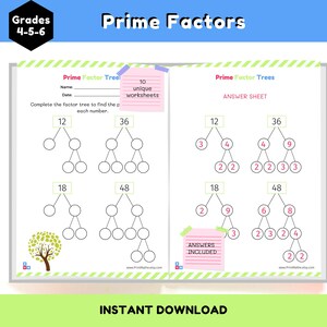 Primzahlenbäume - Druckbare Arbeitsblätter für die Divisionspraxis - Antworten enthalten - Primzahlen lernen - Klassen 4 Math-5