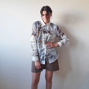 80s abstract shirt vintage colorful button down print blouse