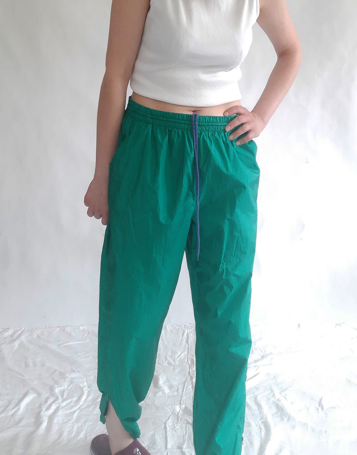 Vintage Windbreaker track pants splash trousers green athletic | Etsy