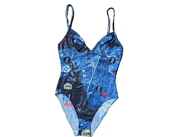 Vintage Christian Dior Swimsuit John Galliano F/W 2001 Wet Look Denim Bodysuit