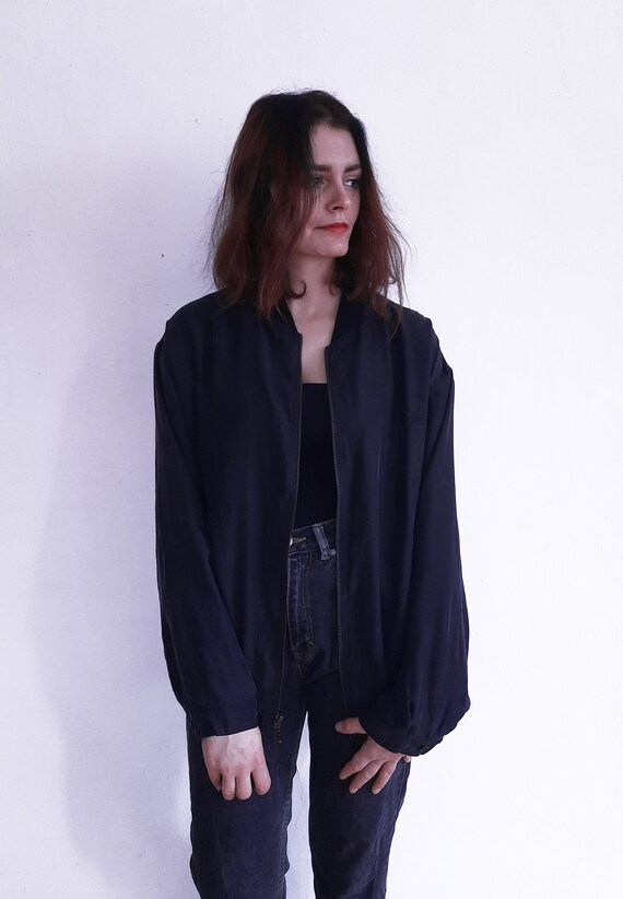 Vintage Silk black unisex bomber very light evenin