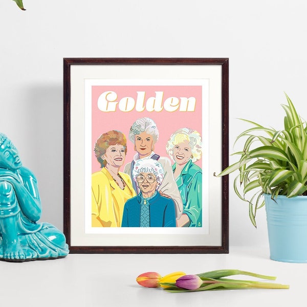 The Golden Girls colorful inspired fan Art Print. Dorothy, Blanche, Rose and Sophia. Cool, fun, colorful fanart of the classic sitcom.