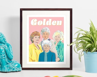 The Golden Girls colorful inspired fan Art Print. Dorothy, Blanche, Rose and Sophia. Cool, fun, colorful fanart of the classic sitcom.