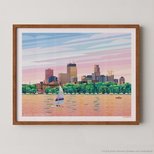 Bde Maka Ska Minneapolis, Minnesota. Bright colorful contemporary art print. Minneapolis city of lakes. Land of 10,000 lakes. Twin Cities MN