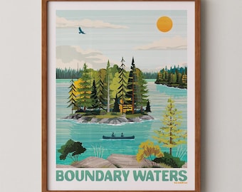 Boundary Waters - art print of Minnesota's northern gem. A colorful tribute to the Northwoods wilderness with lakes, pines, and endless sky.