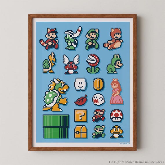 Super Mario Bros 3 pixel art. Retro 8-bit gaming Nintendo NES. Fun
