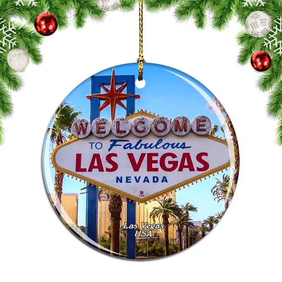 America USA Sign Las Vegas Christmas Ornaments for Tree Ceramic Pendant  Double Sided Ornament Decor Xmas Gifts Porcelain Travel Souvenirs