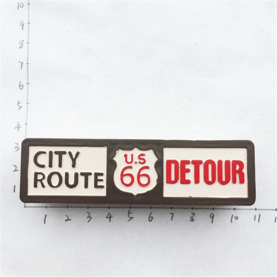 Travel Memorabilia USA Square Americana Route 66 Road Sign Fridge Magnet. 