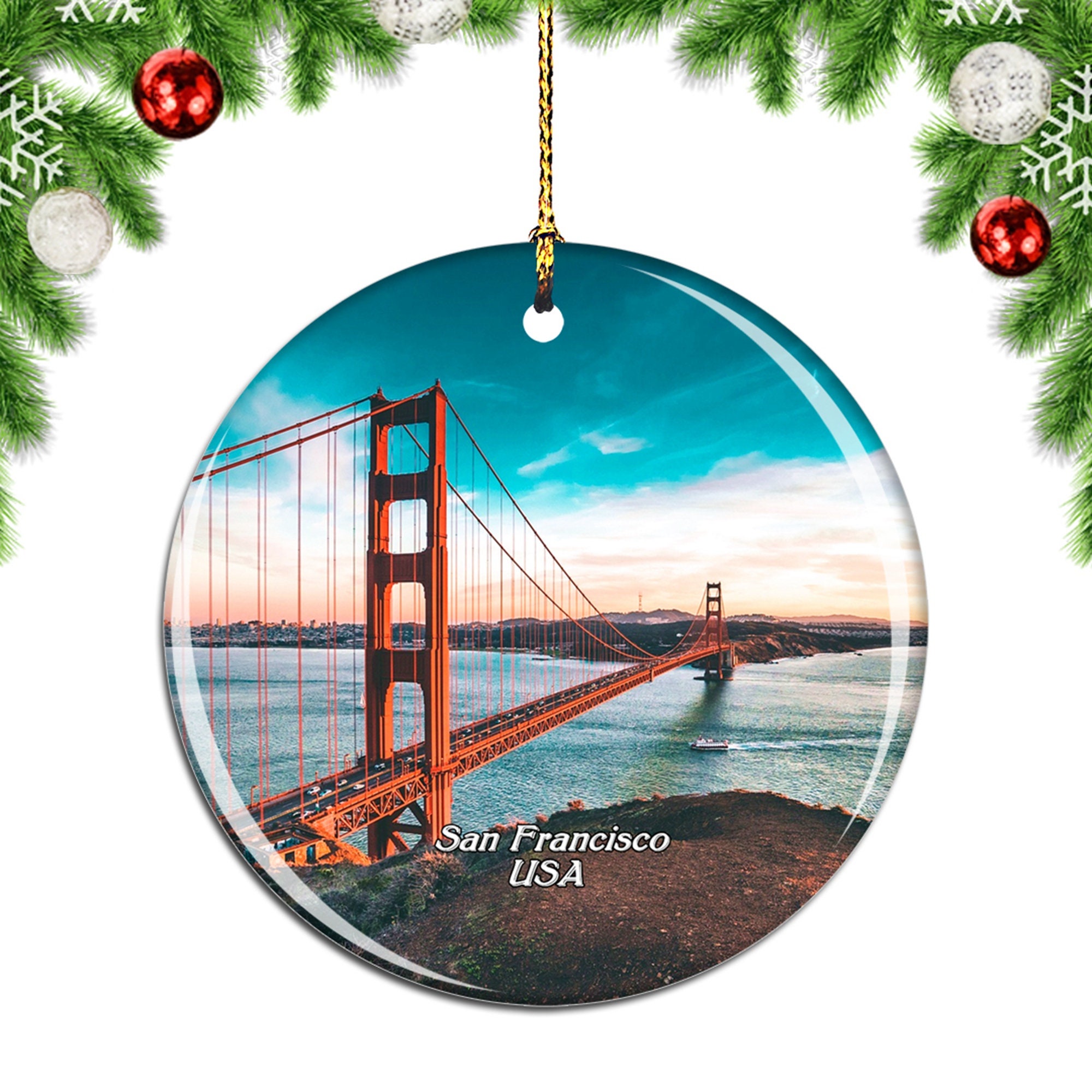 Discover Golden Gate Bridge San Francisco California USA Christmas Ornament