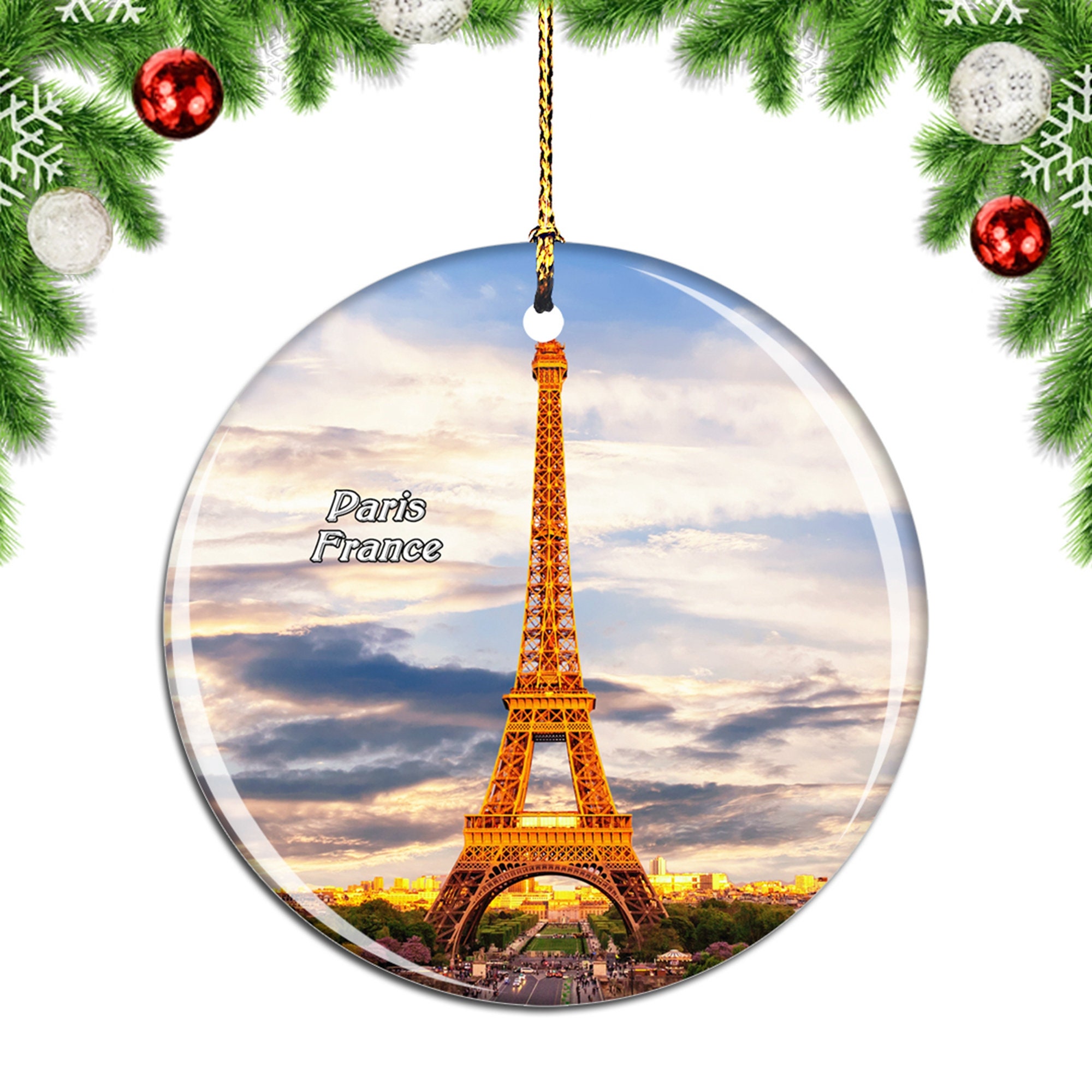 Discover Eiffel Tower Paris France Christmas Ornament