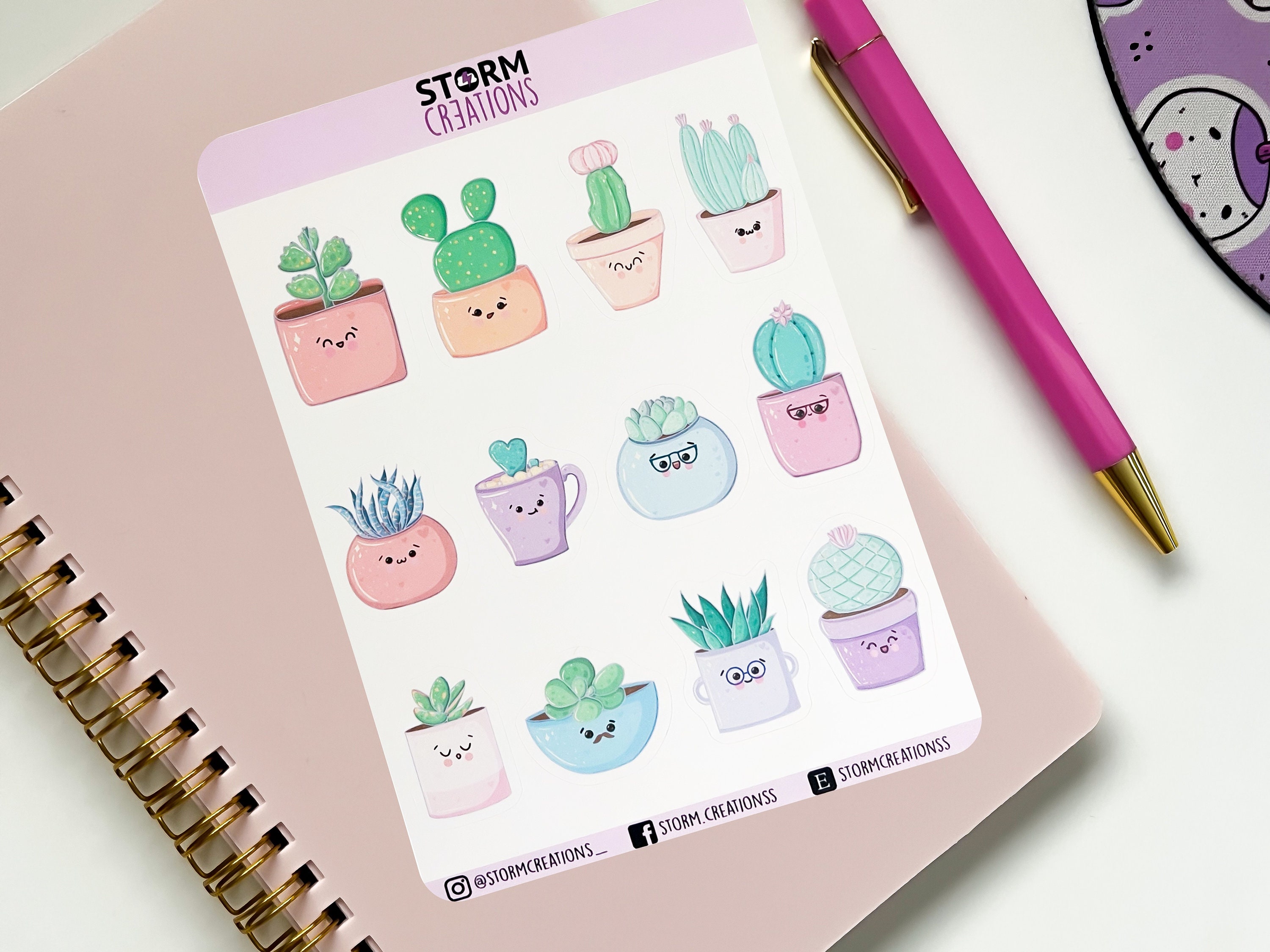 Kawaii Plant Sticker Sheet // Kawaii Planner Stickers, Cute Sticker ...