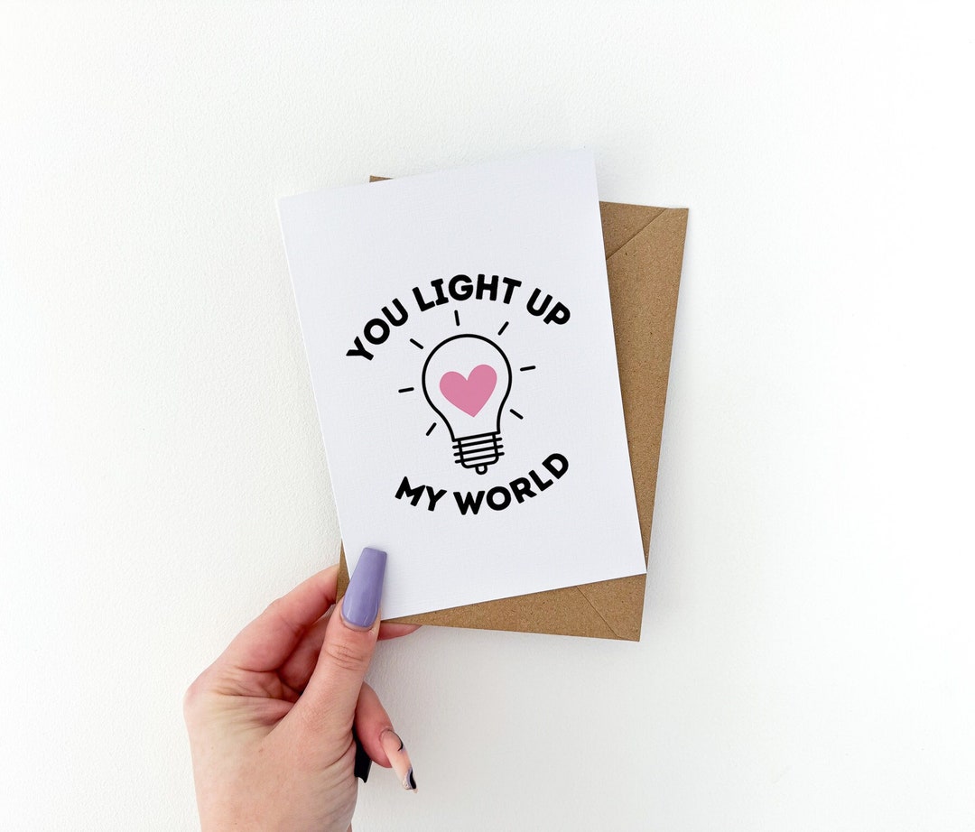 You Light up My World // Valentines Day Card for Him, Her, Cute Card ...