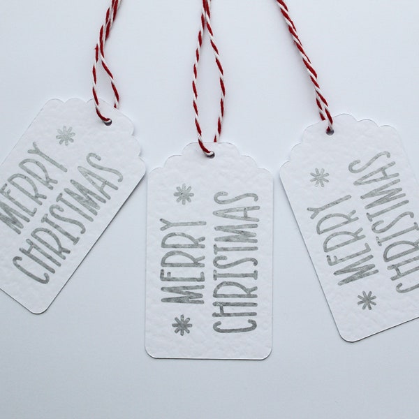 Silver Merry Christmas Gift Tags // Handmade Christmas Tags, Holiday Gift Tags, White and Silver Christmas Tags