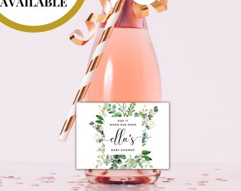 Personalised Pop It When She Pops Stickers/ Baby Shower Party Champagne Prosecco Bottle Label/ Gold Floral Gender Reveal Baby Shower Label