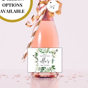 Personalised Pop It When She Pops Stickers/ Baby Shower Party Champagne Prosecco Bottle Label/ Gold Floral Gender Reveal Baby Shower Label