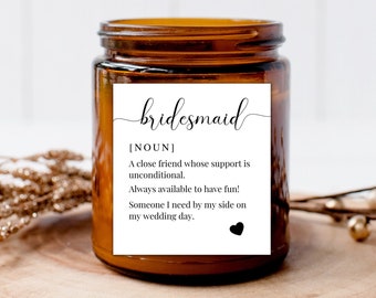 Bridesmaid Definition Label/ Monochrome Wedding Proposal Gift Box Label/ Hen Do Gift Bag Sticker/ Simple Maid of Honour Candle Label/ A05