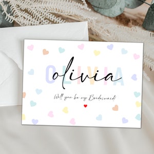 Personalised Be My Bridesmaid Card/ Pastel Hearts Will You Be My Bridesmaid/ Bridesmaid Proposal Box Filler Card/ Gift for Her/ A40/ A51
