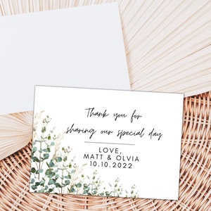 Thank You For Sharing Our Special Day Card/ Personalised Post Wedding Thank You Card/ Botanical Guest Thank You/ Gift List Thank You Card