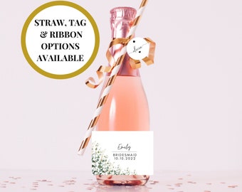 Bridesmaid Mini Wine Bottle Label/ Personalised Botanical Small Champagne Bottle/ Greenery Wine Sticker/ Floral Proposal Sticker Label/ A11