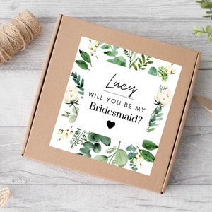 Pegatina personalizada de la caja de regalo / Etiqueta de fiesta nupcial / Etiqueta will You Be My Bridesmaid / Caja de favor de despedida de soltera / Pegatina de la caja de propuesta botánica / A05