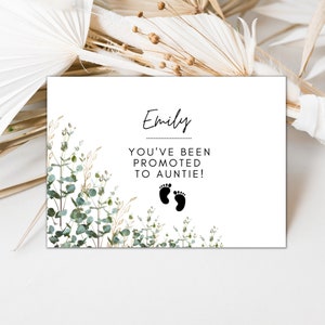 Du bist zur Tante befördert worden! Baby kommt bald/ Überraschung! Wir haben eine Baby-Ankündigung/ Gender Reveal Karte/ Schwangerschaftsanzeige/ A40