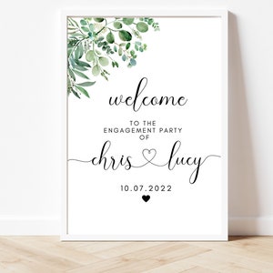 Engagement Party Welcome Sign/ Personalised Lets Celebrate Poster/ Eucalyptus Newly Engaged Couple Print/ Floral Greenery Minimalist/ AK1