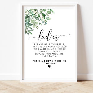 Bord bruiloft dames badkamer / bloemengroen moderne verfijnde print / eucalyptusposter / eenvoudig minimalistisch avondreceptie / AK1