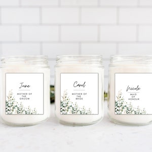 Pegatinas personalizadas para fiestas de bodas/ Etiquetas verdes para damas de honor/ Propuesta botánica/ Despedida de soltera/ Etiqueta de vela de dama de honor de eucalipto/ A05/A41