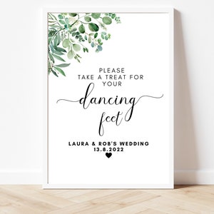 A Little Treat for Your Dancing Feet Sign/ Wedding day Signs/ Wedding Reception Signs/ Eucalyptus Wedding Sign/ Floral Greenery Party Sign