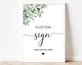 Letrero personalizado (A5, A4, A3)/ Letrero personalizado con cualquier texto/ Despedida de soltera con eucalipto/ Despedida de soltera botánica/ Boda floral/ Minimalista simple