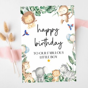 To a Fabulous Little Boy Happy Birthday Card/Safari Theme Birthday Greetings Cards/ Childrens Birthday Party/Animals King of the Jungle Card