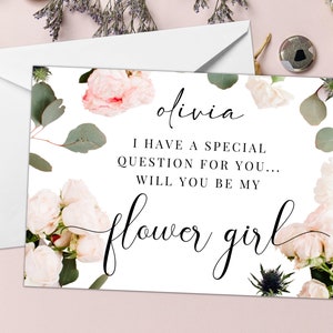 Personalised Flower Girl Card/ I Have A Special Question For You/ Will You Be My Flower Girl Gift Card/ Floral Rose Greenery Card/ A40/ A51