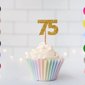 Number Seventy Five Cupcake Glitter Topper/ 75th Wedding Anniversary Cupcake Topper/ 75th Birthday Party Celebration/ Any Occasion Topper