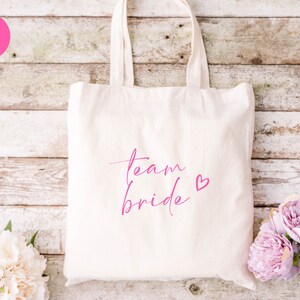 Team Bride Tote Bag/ Hen Party Tote Bags/ Bachelorette Party Gift for Bridesmaids/ Bridal Party Bag/ Bridal Shower Gift/ Hen Party Bag image 2