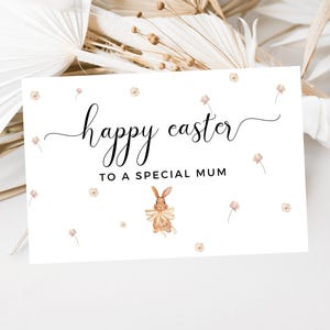 Personalizzato per una mamma speciale Biglietto di auguri di Pasqua felice/Coniglietti pasquali floreali/Coniglio fiocco giallo/Biglietto di auguri di Pasqua/Biglietto carino per Pasqua