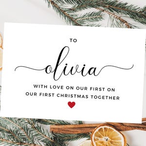 Personalisiert mit Liebe auf unserem ersten Weihnachten zusammen Frohe Weihnachtskarte / Frohe Weihnachten / Saison Weihnachtsgrüße Karte