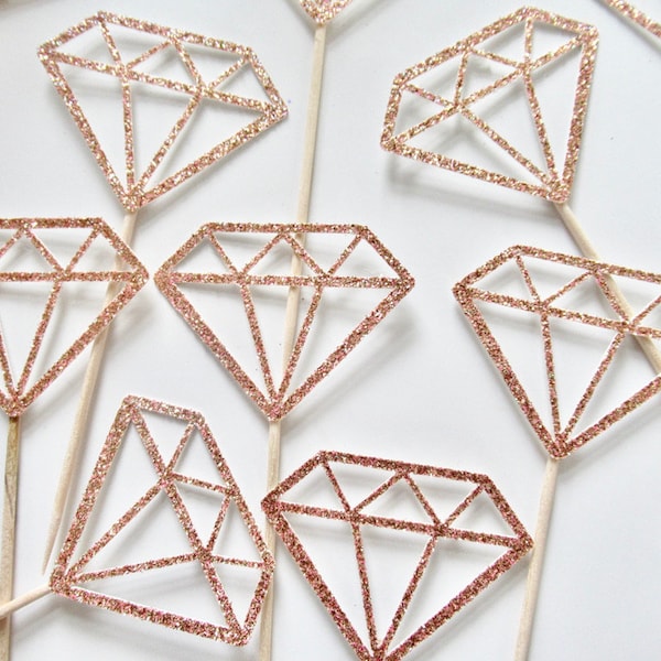 Rose Gold Glitter Diamond Cupcake Toppers / Rose Gold Bachelorette Party Topper / Décor de fête de fiançailles / Diamond Donut Toppers / A11 / A24