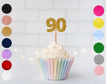 Number Ninety Cupcake Glitter Topper/ 90th Wedding Anniversary Cupcake Topper/ 90th Birthday Party Celebration Cake/ Any Occasion Topper