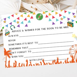 Conseils et souhaits pour la future maman Cartes/Festival EVJF le week-end Jeux/Fête de la musique sur le thème Fête nuptiale/Souvenir de célibataire