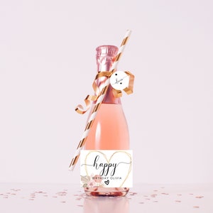 Etichetta per bottiglia di Prosecco di buon compleanno/Adesivo per bottiglia di champagne con tema neutro rosa personalizzato/Etichetta per decorazioni per feste di compleanno