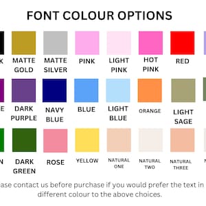 Puede incluir: Un gr&aacute;fico que muestra 18 opciones de color diferentes para el texto. Los colores incluyen negro, dorado, plateado, rosa, rosa claro, rosa intenso, rojo, lila, morado, morado oscuro, azul marino, azul, azul claro, naranja, verde claro, verde oscuro, verde, verde oscuro, rosa, amarillo, natural uno, natural dos, natural tres y natural cuatro.