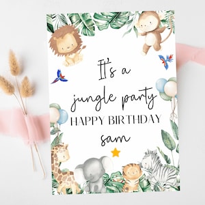 Its a Jungle Happy Birthday Party Card/ Safari Theme Birthday Greetings Cards/ Childrens Birthday Party/ Jungle Animals/ King of the Jungle